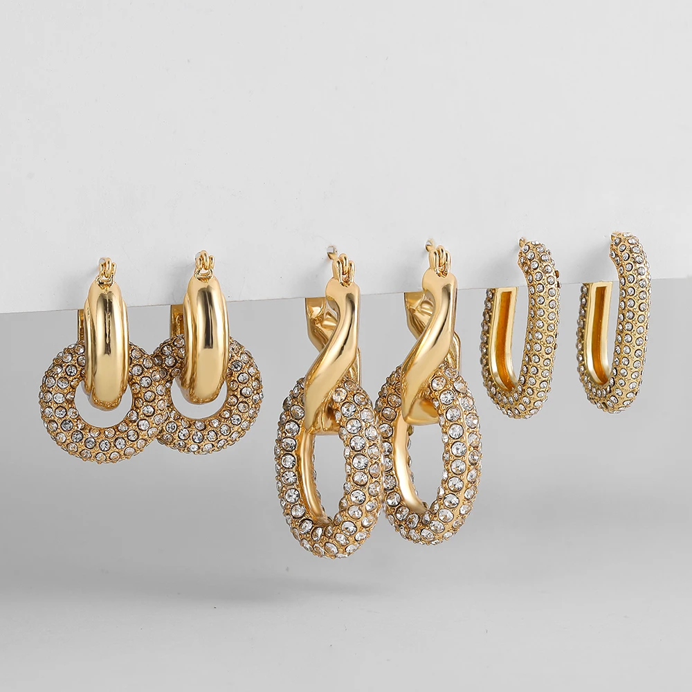 3pair Gold Color Metal Twisted Small Huggies with Rhinestone Crystal Oval Geometric Drop Earrings Set for Women Fashion Jewelry
3pair Gold Color Metal Twisted Small Huggies with Rhinestone Crystal Oval Geometric Drop Earrings Set for Women Fashion Jewelry