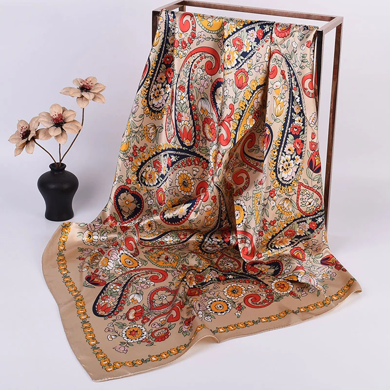 90*90cm Cashew scarf Square Flower Print Scarf elegnt Silk scarf Luxury Hijab Beach Shawls and Wrap Female Satin Head Scarves
90*90cm Cashew scarf Square Flower Print Scarf elegnt Silk scarf Luxury Hijab Beach Shawls and Wrap Female Satin Head Scarves