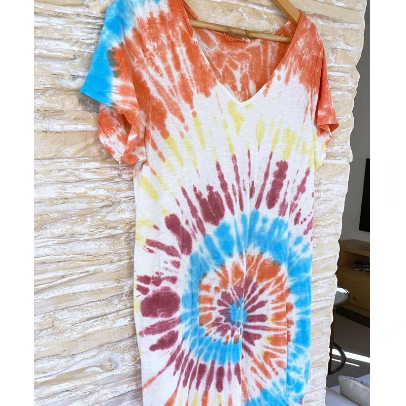 Mandylandy Dress Women's Casual Short Sleeve V-neck Dress Summer Fashion Tie-Dye Print Loose Split Dress 
Mandylandy Dress Women's Casual Short Sleeve V-neck Dress Summer Fashion Tie-Dye Print Loose Split Dress