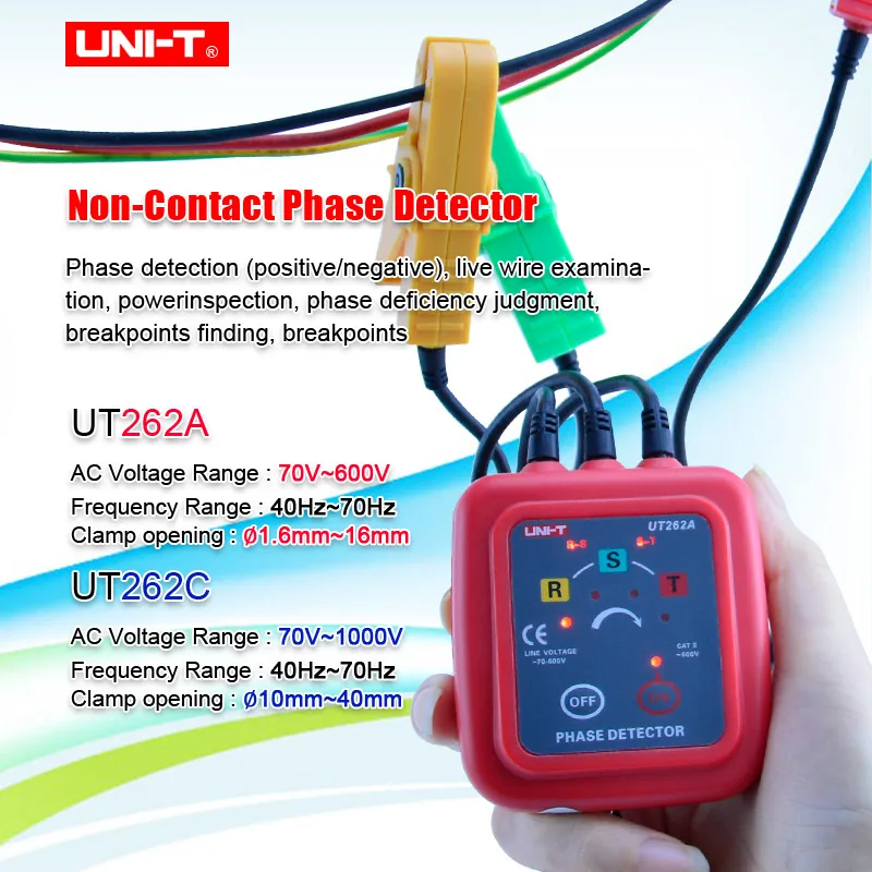 

UNI-T UT262A UT262C Non-Contact Phase Detectors 3 Phase Sequence Circuit Break Detection Voltage Detection