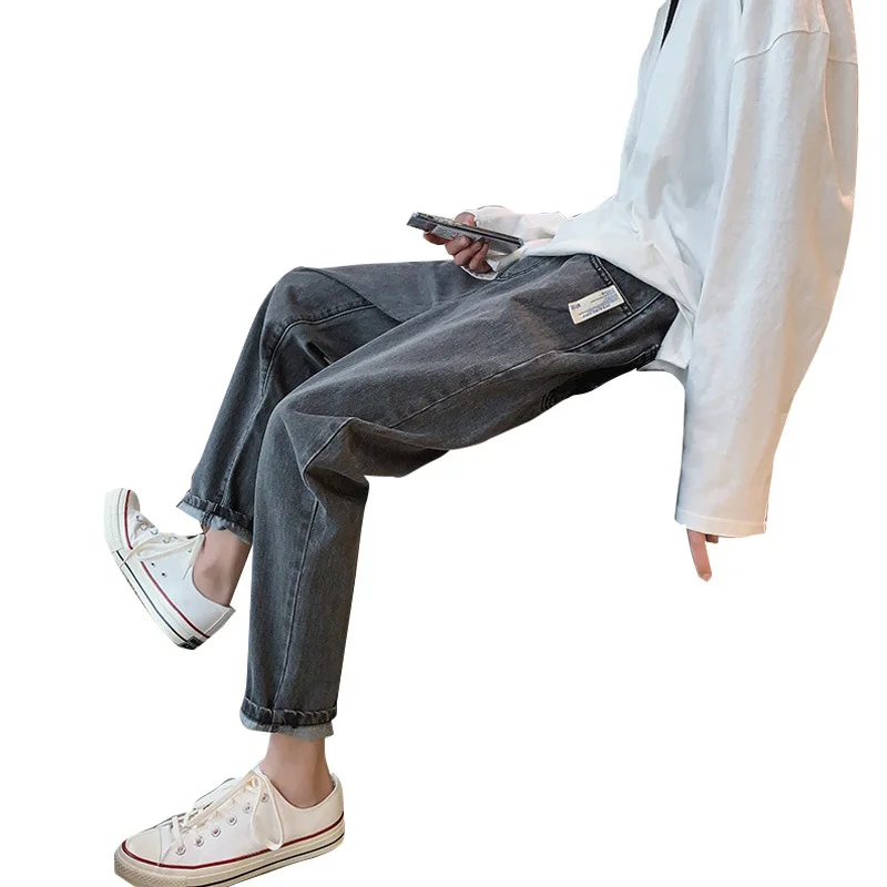 Black denim jeans men's 2021 autumn new straight pants Hong Kong fashion brand all-match loose ankle length teenagers pants 
Black denim jeans men's 2021 autumn new straight pants Hong Kong fashion brand all-match loose ankle length teenagers pants