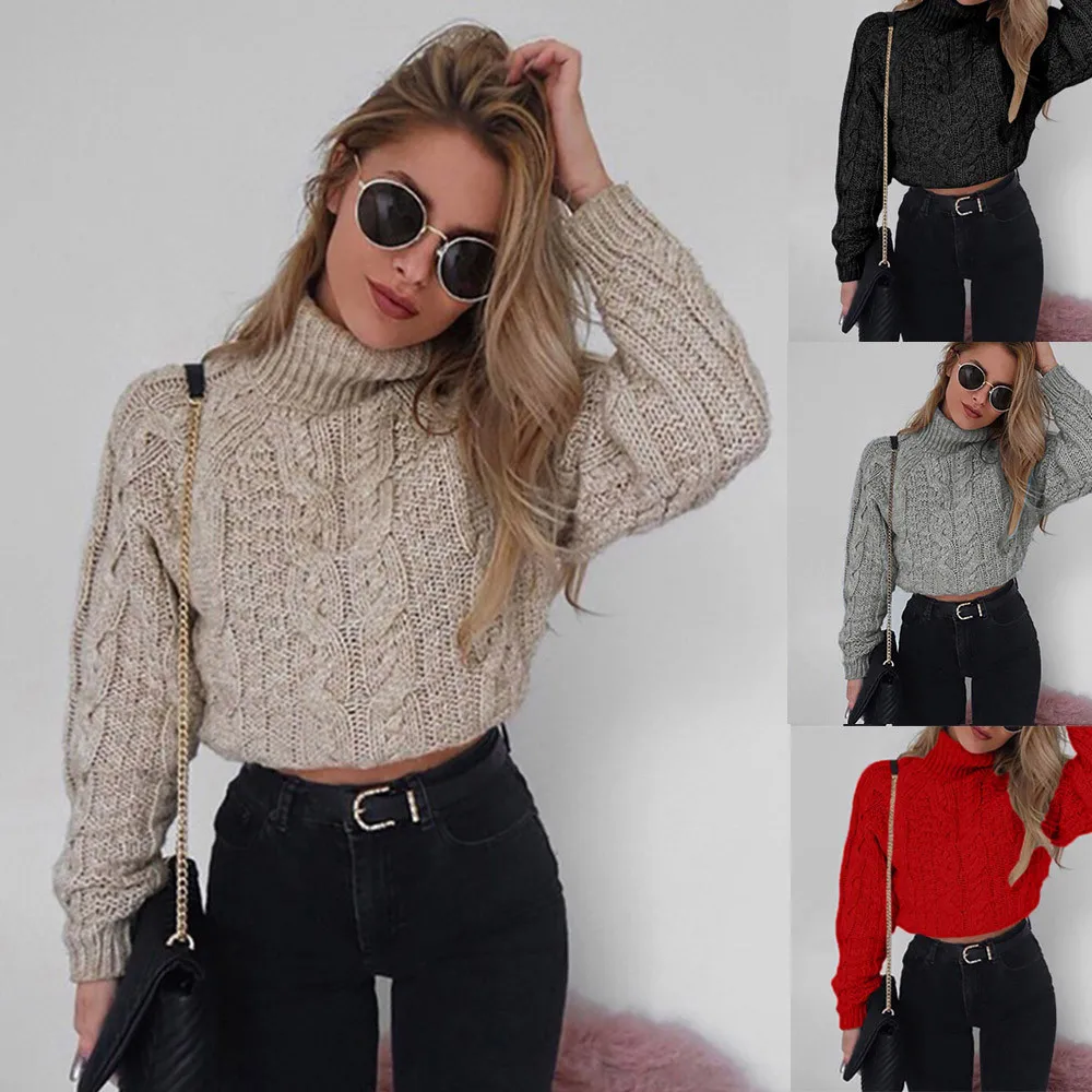 Women's Knitted Pullover Sweater High Collar Sexy Umbilical Casual Sweatshirt Female Tricot Jersey Jumper Pull Femme Clothing
Women's Knitted Pullover Sweater High Collar Sexy Umbilical Casual Sweatshirt Female Tricot Jersey Jumper Pull Femme Clothing
