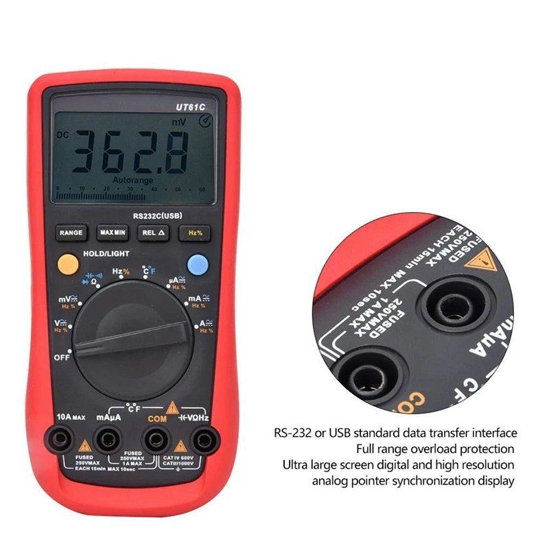 UNI-T UT61C Digital Multimeter True RMS AC DC Voltage Current Ohm Capacitance Frequency Tester Auto Ranging Multimeter
UNI-T UT61C Digital Multimeter True RMS AC DC Voltage Current Ohm Capacitance Frequency Tester Auto Ranging Multimeter