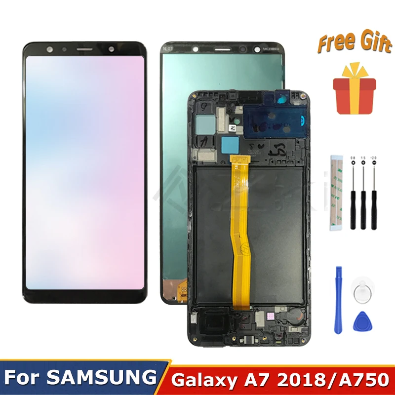 ЖК-дисплей с сенсорным экраном для Samsung Galaxy A7 2018 A750 A750fn sm A750gn A750X, дигитайзер в сборе A750gf, рамка и запасные части