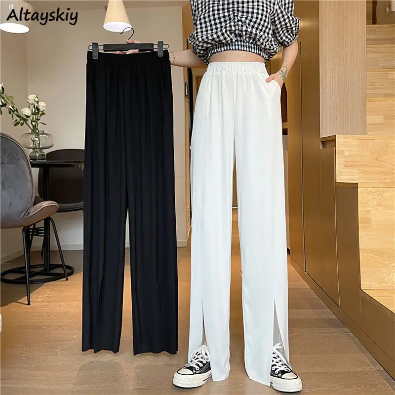 Casual Pants Women Split Summer New Designers Elastic Waist Full Length Elegant Ladies All-match Korean Style Trousers Female
Casual Pants Women Split Summer New Designers Elastic Waist Full Length Elegant Ladies All-match Korean Style Trousers Female