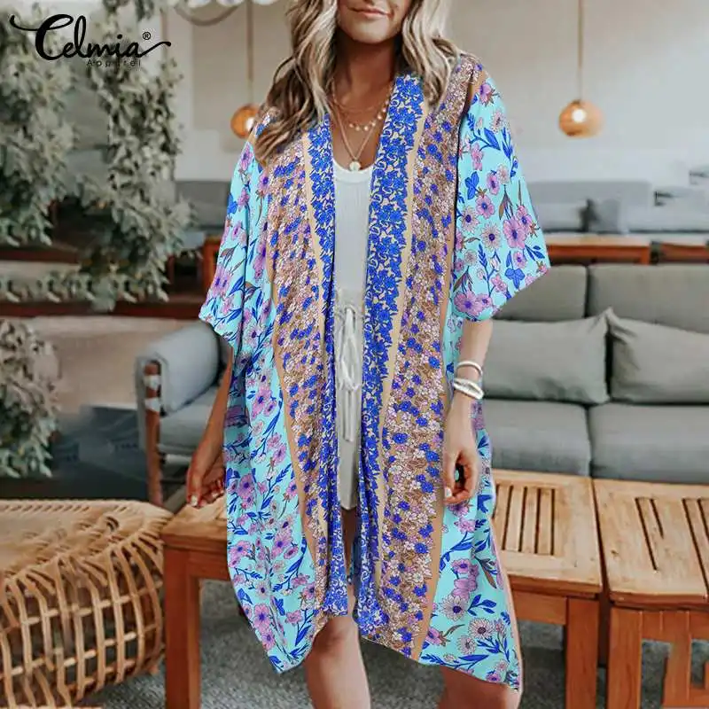 Bohemian Floral Print Kimono Women Long Shirts 2021 Celmia Half Sleeve Casual Cardigan Tops 2021 Summer Beach Split BeacCover-up
Bohemian Floral Print Kimono Women Long Shirts 2021 Celmia Half Sleeve Casual Cardigan Tops 2021 Summer Beach Split BeacCover-up