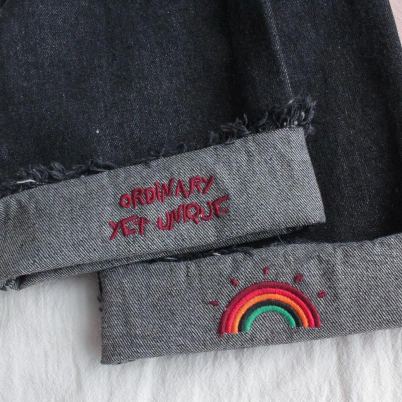 Japanese Women's High Waist Pants Jeans Wide Leg Harajuku Pants Rainbow Embroidered Trousers Jeans Autumn Women Loose Pants
Japanese Women's High Waist Pants Jeans Wide Leg Harajuku Pants Rainbow Embroidered Trousers Jeans Autumn Women Loose Pants