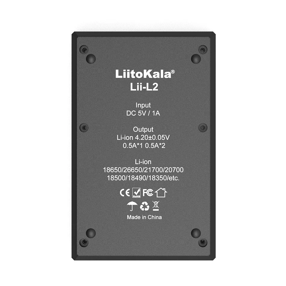 2020 LiitoKala Lii-L2 Lii-L4 18650 Rechargeable battery charger 4Slot 2slot For 16340 26650 21700 18650 batteries+5V plug
2020 LiitoKala Lii-L2 Lii-L4 18650 Rechargeable battery charger 4Slot 2slot For 16340 26650 21700 18650 batteries+5V plug