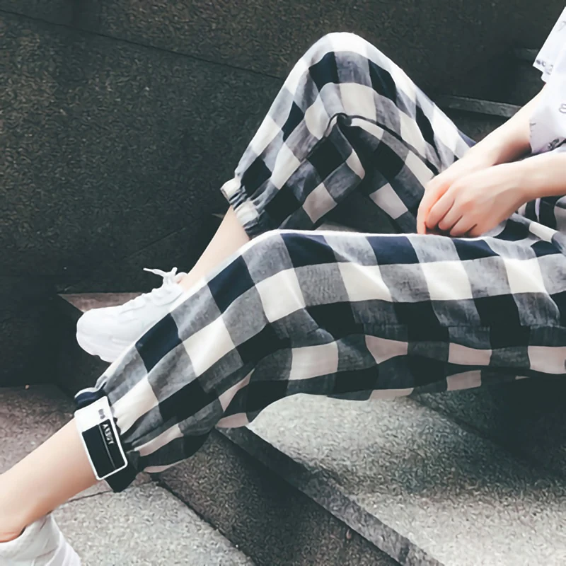 Womens Plaid Long Pants High Waist Long Harem Pants with Drawstring Ladies Loose Casual Pencil Trousers for Spring Summer
Womens Plaid Long Pants High Waist Long Harem Pants with Drawstring Ladies Loose Casual Pencil Trousers for Spring Summer