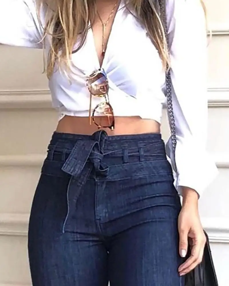 2022 джинсовые женские брюки с завышенной талией пикантные пакетами повседневные