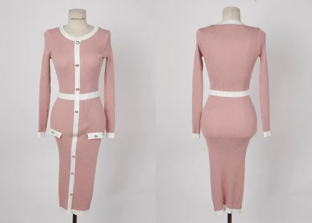 Elegant Korean Women Knitting Sheath Dress Autumn Office Knitted Dresses Casual High Elastic O-neck Button Retro Sweater Dress
Elegant Korean Women Knitting Sheath Dress Autumn Office Knitted Dresses Casual High Elastic O-neck Button Retro Sweater Dress