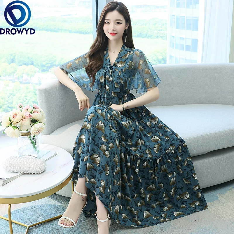 2021 Summer Boho Beach Maxi Dress for Women Fashion V-neck Short Sleeve Flower Print Chiffon Long Dress Elegant Party Vestidos
2021 Summer Boho Beach Maxi Dress for Women Fashion V-neck Short Sleeve Flower Print Chiffon Long Dress Elegant Party Vestidos
