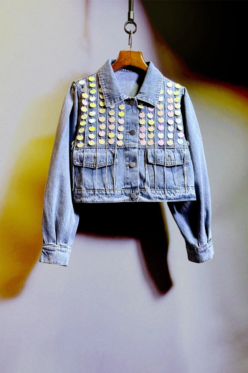 SHNEGPALAE Streetwear Sequined Tassel Denim Jacket Women's Autumn 2021 New Lapel Single Breatsed Long Sleeve Short Jacket Female
SHNEGPALAE Streetwear Sequined Tassel Denim Jacket Women's Autumn 2021 New Lapel Single Breatsed Long Sleeve Short Jacket Female
