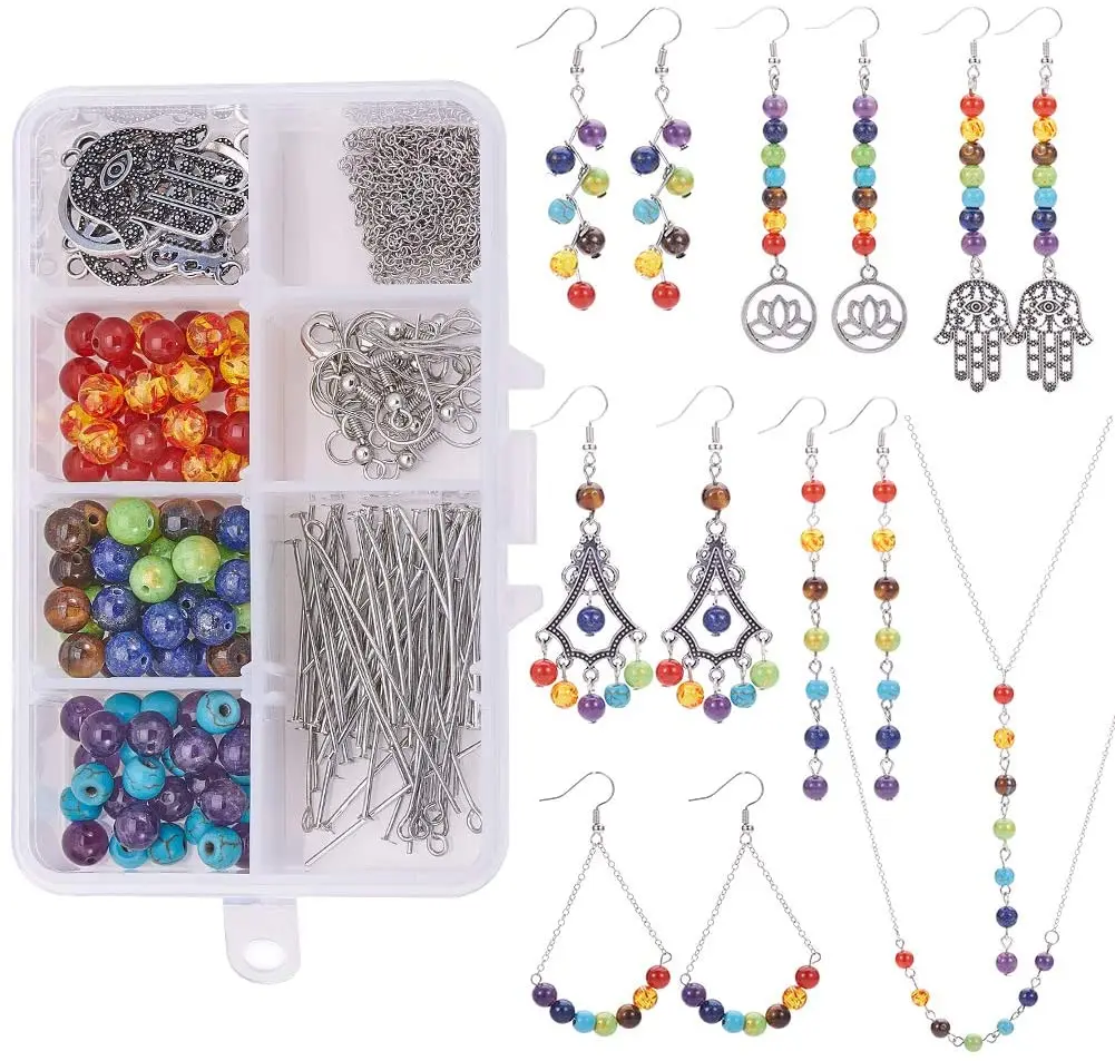 6Pairs Earring Article 2Necklace Jewelry Making Kit 7 Chakra Lava Stone Beads Round Loose Beads Tibetan Style Pendants Chains
6Pairs Earring Article 2Necklace Jewelry Making Kit 7 Chakra Lava Stone Beads Round Loose Beads Tibetan Style Pendants Chains