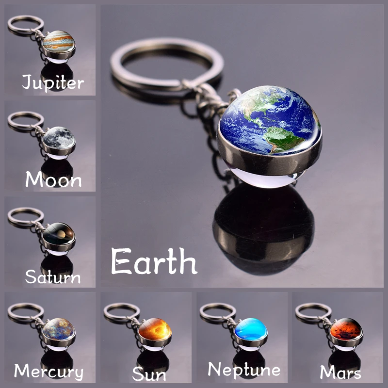 Фото Брелок Earth Moon Galaxy с солнечной системой стеклянный шар планетой брелок кулоном