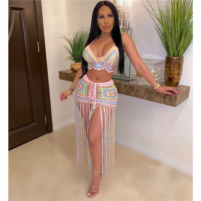 CHRONSTYLE Striped Knitted Crochet Hollow Out Women Swimwear Bikini Cover Ups 2021 Halter Lace-up Bra High Waist Tassels Skirts
CHRONSTYLE Striped Knitted Crochet Hollow Out Women Swimwear Bikini Cover Ups 2021 Halter Lace-up Bra High Waist Tassels Skirts