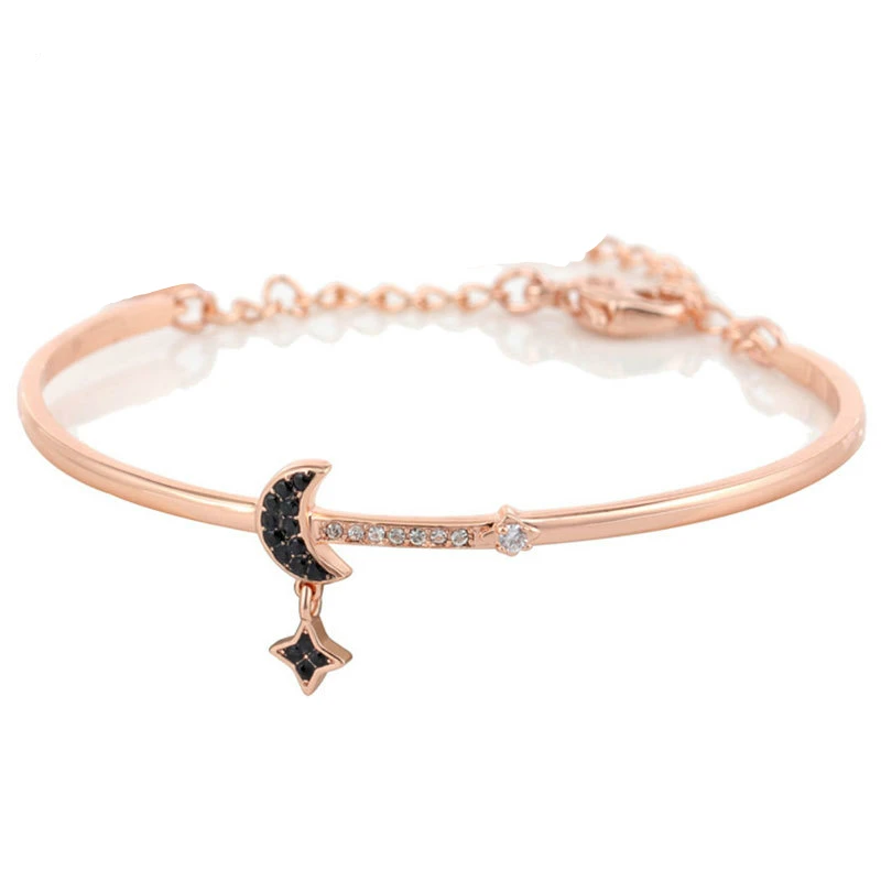 Высококачественный элегантный браслет из розового золота в форме Луны и звезды, Женская Цепочка с кристаллами для подарка
Высококачественный элегантный браслет из розового золота в форме Луны и звезды, Женская Цепочка с кристаллами для подарка