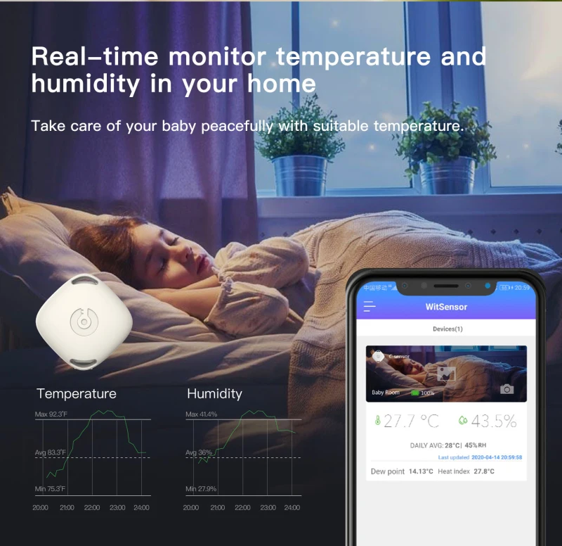 Bluetooth 5.0 Thermometer Hygrometer Sensor Data Logger Digital C/F Indoor Outdoor Temperature Humidity Meter Alarm IOS/Android
Bluetooth 5.0 Thermometer Hygrometer Sensor Data Logger Digital C/F Indoor Outdoor Temperature Humidity Meter Alarm IOS/Android