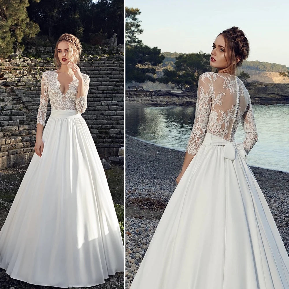 Custom Made 2021 New Elegant Soft Satin Dress For Wedding Party Sleeves Buttons Lace Bridal Gown Robe De Mariage
Custom Made 2021 New Elegant Soft Satin Dress For Wedding Party Sleeves Buttons Lace Bridal Gown Robe De Mariage