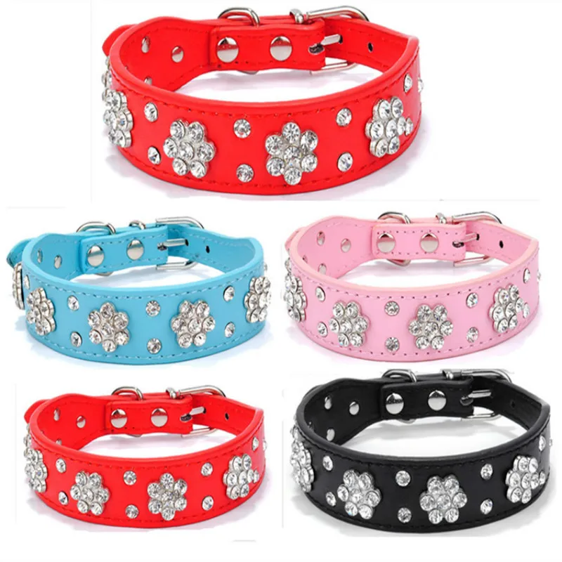 Solid Color Pu Leather Crystal Flower Charm Studded Pet Dog Collars Collar 5pc/lot
Solid Color Pu Leather Crystal Flower Charm Studded Pet Dog Collars Collar 5pc/lot