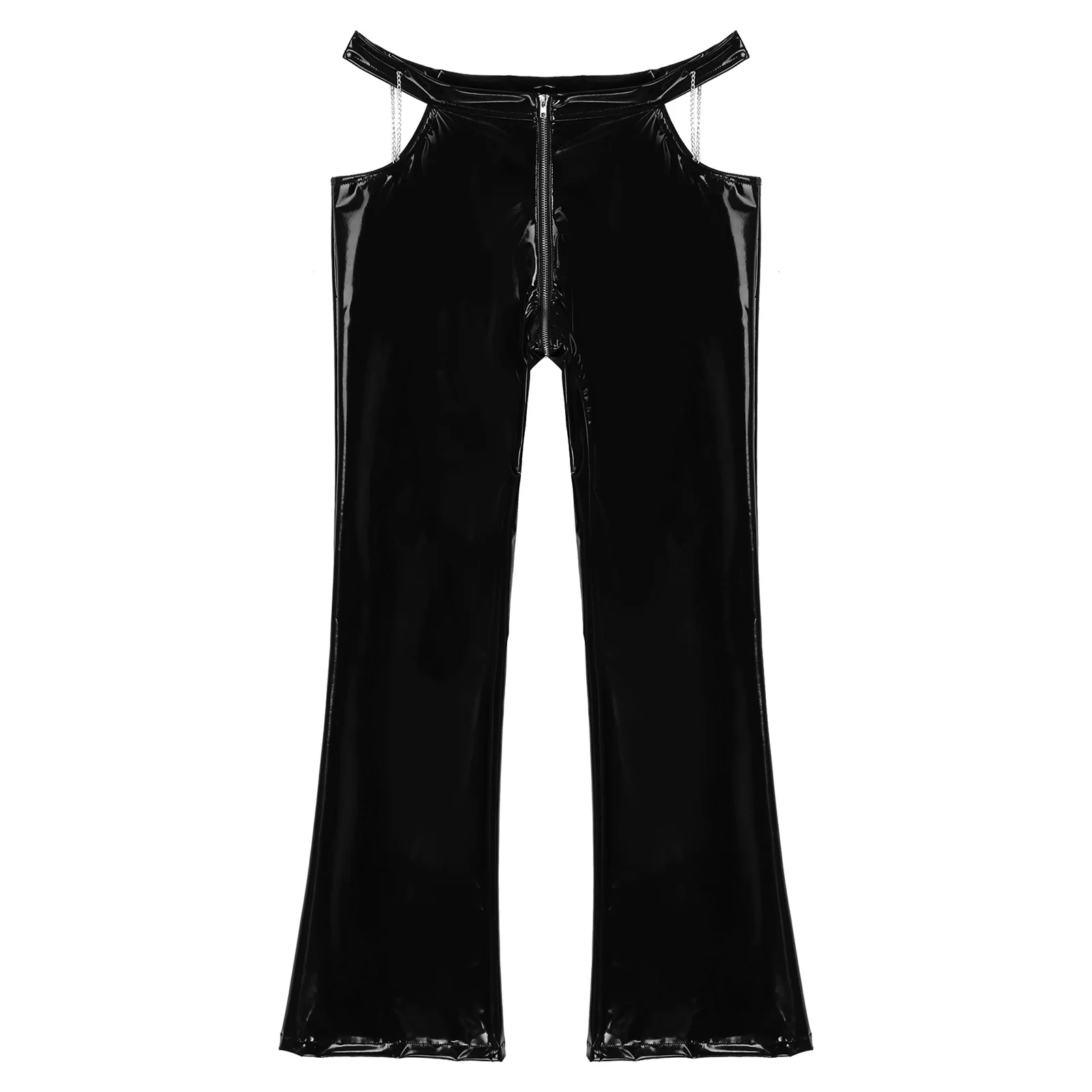 Womens Patent Leather Pants Metal Chain Decor Music Festival Party Trousers Cutout Waist Zipper Crotch Flared Club Wear
Womens Patent Leather Pants Metal Chain Decor Music Festival Party Trousers Cutout Waist Zipper Crotch Flared Club Wear