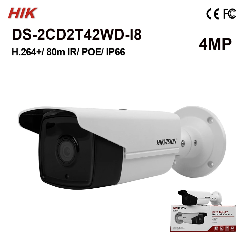 DS 2CD2T42WD I8 в наличии оригинальная Hik 4MP Bullet сетевая камера EXIR IR 80m продаже IPC IP67