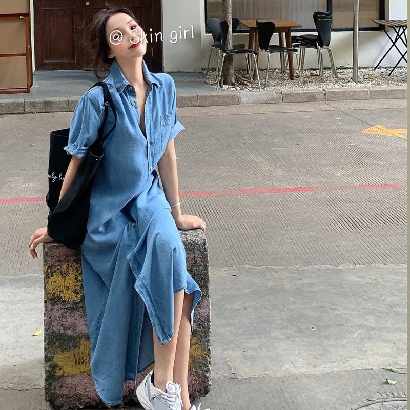 Women's dresses Korean version Casual Dunne Denim Shirt Long Rok New Loss Short Mouwen Split Rok In The Summer
Women's dresses Korean version Casual Dunne Denim Shirt Long Rok New Loss Short Mouwen Split Rok In The Summer