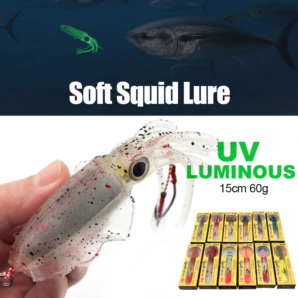 MUQZI Soft Lure 15cm/60g Luminous Squid fishing lures Octopus lure sea fishing wobbler bait squid jigs Artificial Soft Bait
MUQZI Soft Lure 15cm/60g Luminous Squid fishing lures Octopus lure sea fishing wobbler bait squid jigs Artificial Soft Bait