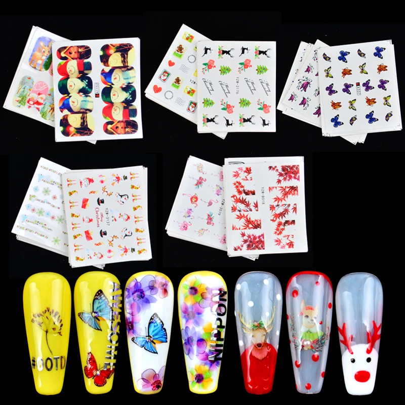 1 Набор рождественских стикеров для ногтей с бабочками переводные наклейки