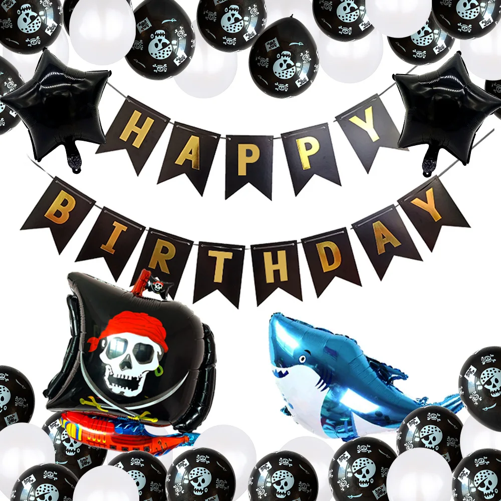 Pirate theme birthday balloon set birthday party decoration black gold fish tail flag 12 inch round latex decoration balloon
Pirate theme birthday balloon set birthday party decoration black gold fish tail flag 12 inch round latex decoration balloon
