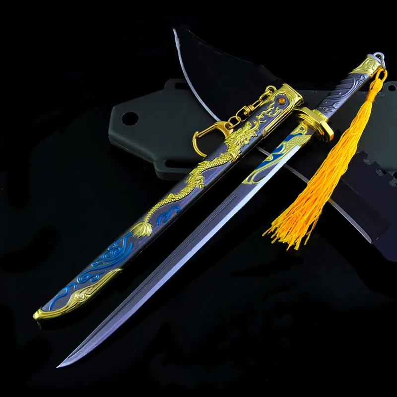 Zinc Alloy 22cm Sword Black Gold Ancient Knife Keychain Pendant Office Decoration Cosplay Metal Weapon Model Collection Toys 
Zinc Alloy 22cm Sword Black Gold Ancient Knife Keychain Pendant Office Decoration Cosplay Metal Weapon Model Collection Toys