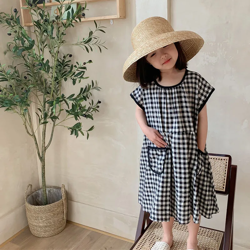 Summer Girls Dress Korean Style Pocket Black And White Plaid Drop Shoulder Sleeve Dress Baby Kids Clothes Children'S Clothing
Summer Girls Dress Korean Style Pocket Black And White Plaid Drop Shoulder Sleeve Dress Baby Kids Clothes Children'S Clothing