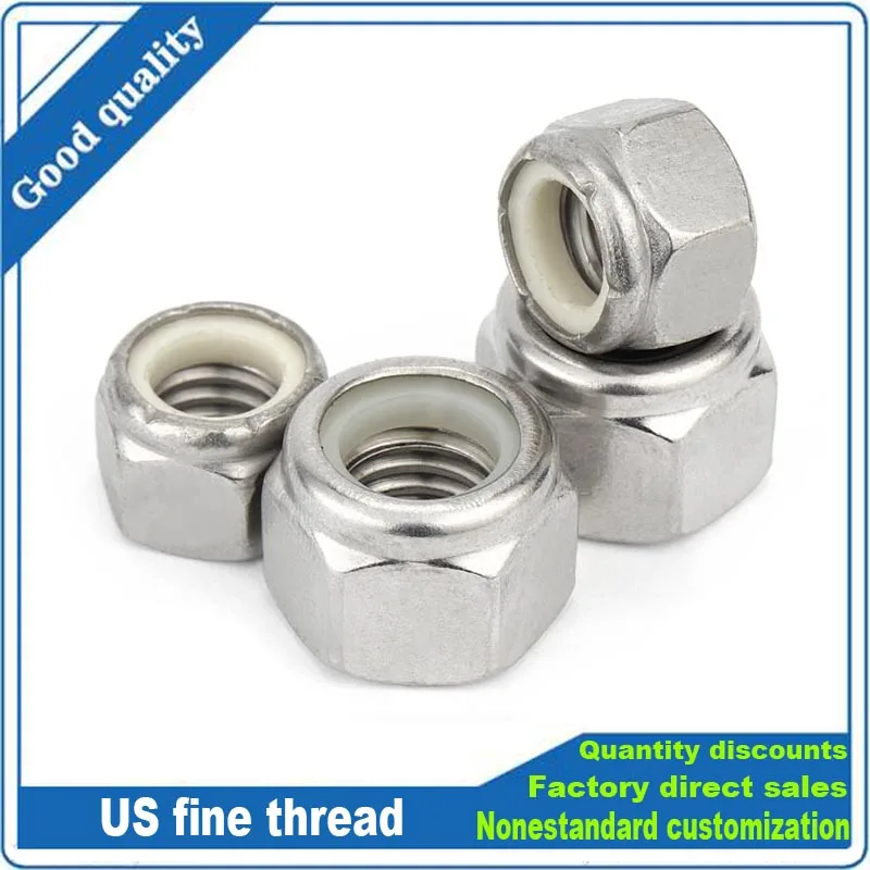 UNF 10# 1/4 5/16 3/8 7/16 1/2 304 A2-70 Stainless Steel UK US Fine Thread Hex Nylon Insert Lock Nut Self-locking Nylock Locknut
UNF 10# 1/4 5/16 3/8 7/16 1/2 304 A2-70 Stainless Steel UK US Fine Thread Hex Nylon Insert Lock Nut Self-locking Nylock Locknut