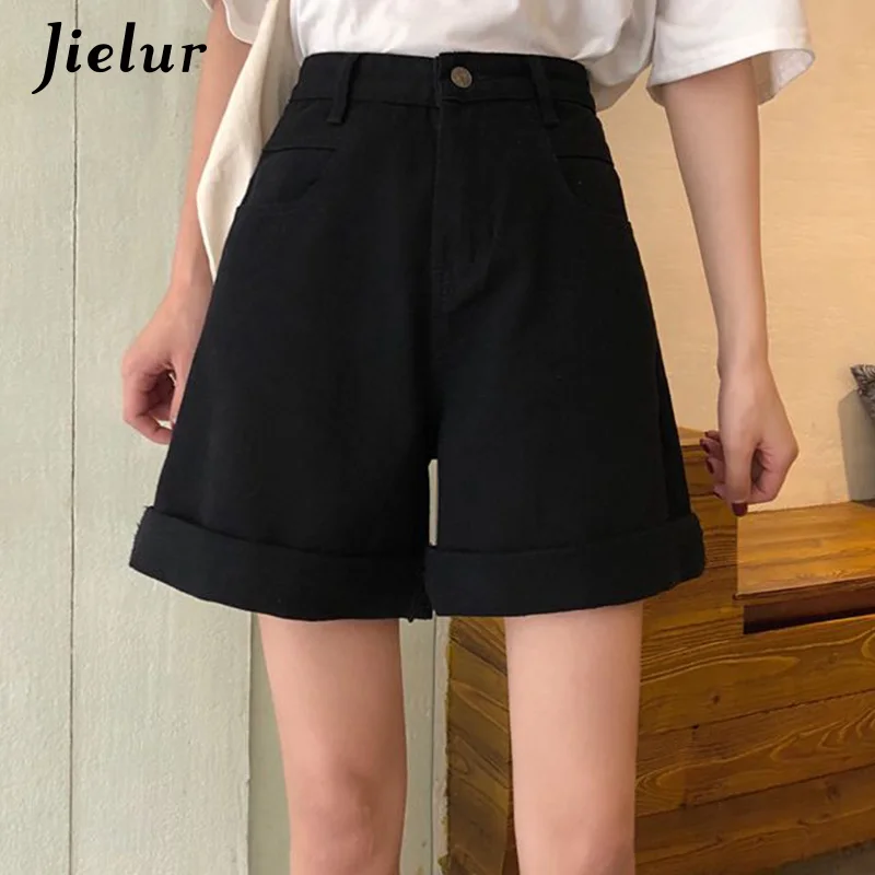 Шорты Jielur женские из денима модные прямые джинсовые штаны с оборками завышенной
