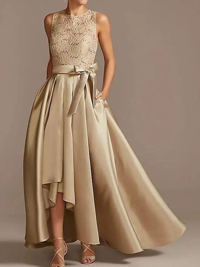 High Low Champagne Mother of the Bride Dress Bow Plus Size Elegant Vintage Top Lace Ankle Length Satin Groom Party Gown
High Low Champagne Mother of the Bride Dress Bow Plus Size Elegant Vintage Top Lace Ankle Length Satin Groom Party Gown