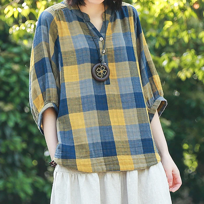 Big size summer women 2020 simple Half sleeve cotton blouse V-Neck lattice Lantern sleeve shirt top women cover belly shirt
Big size summer women 2020 simple Half sleeve cotton blouse V-Neck lattice Lantern sleeve shirt top women cover belly shirt
