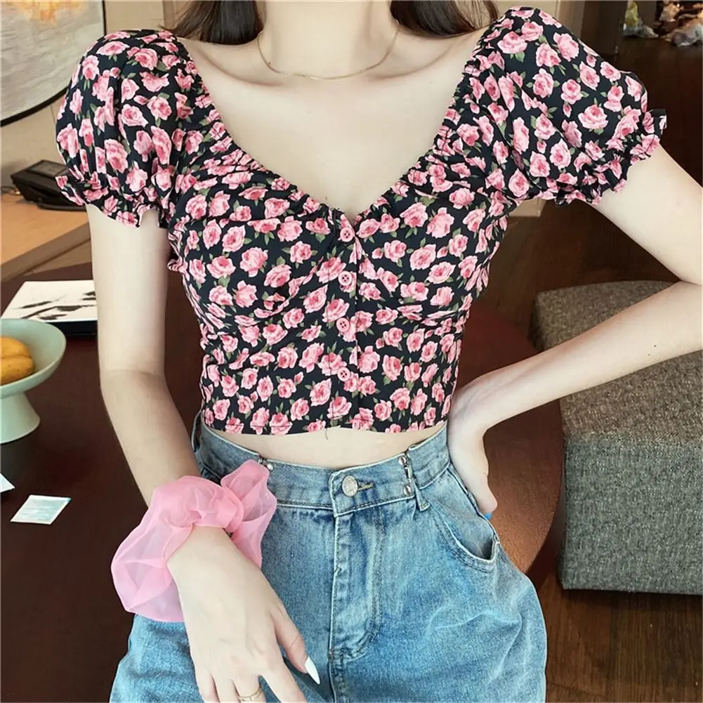 Blouse Slim Female Sexy Top Floral Print Short Sleeve V Neck Off Shoulder Puff Sleeve Crop Sexy Button Blouse Ladies Shirt
Blouse Slim Female Sexy Top Floral Print Short Sleeve V Neck Off Shoulder Puff Sleeve Crop Sexy Button Blouse Ladies Shirt
