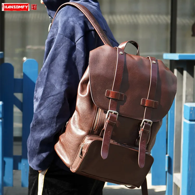 Men Backpack Retro Bag Men's Shoulder Bag Leather Leisure Travel Computer Bag Handmade British Real Sheepskin Genuine Leather
Men Backpack Retro Bag Men's Shoulder Bag Leather Leisure Travel Computer Bag Handmade British Real Sheepskin Genuine Leather