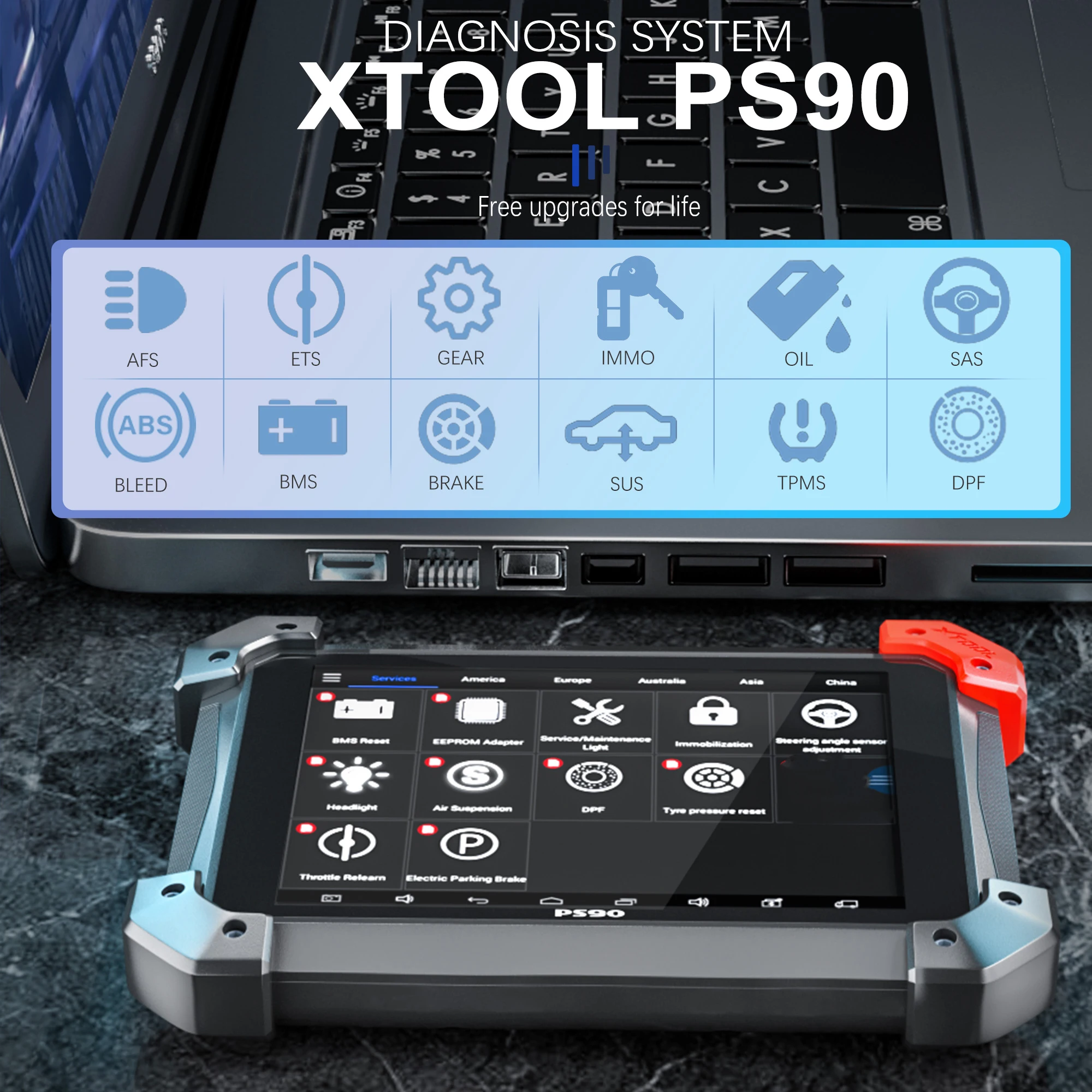 Диагностический инструмент XTOOL PS90 автомобильный OBD2 с ключевым программатором