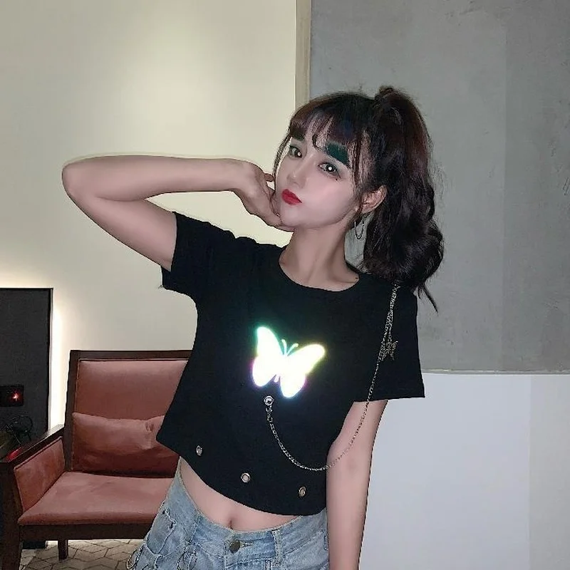 QWEEK Punk Crop T-shirts for Women 2021 Fashion Korean Style Chain Short Sleeve T-shirt with Print Summer White Crop Top Female
QWEEK Punk Crop T-shirts for Women 2021 Fashion Korean Style Chain Short Sleeve T-shirt with Print Summer White Crop Top Female