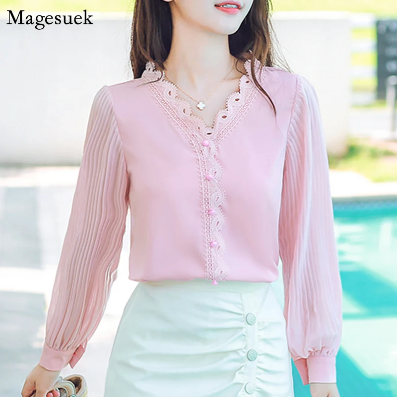 Autumn Long Sleeve Pleated Chiffon Blouse Women 2021 Office Lady Lace White Blouse Women Casual V-Neck White Shirt Women 11134
Autumn Long Sleeve Pleated Chiffon Blouse Women 2021 Office Lady Lace White Blouse Women Casual V-Neck White Shirt Women 11134