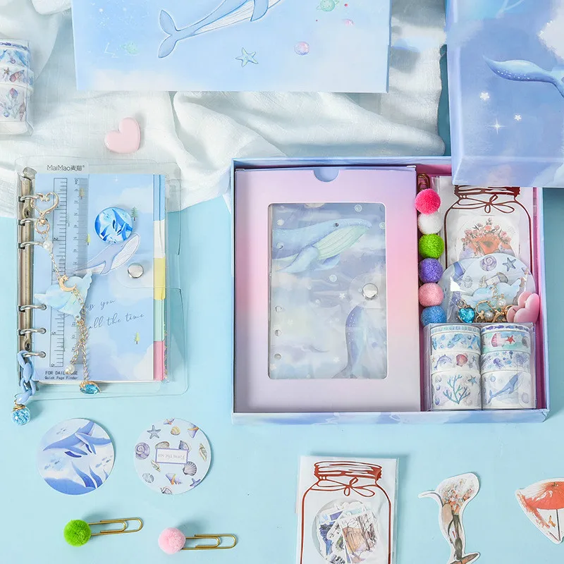 44Pcs Kawaii Ocean Starry Sky Diary Journal PP Transparent Loose Leaf Notebook Stationery Set Clips Stickers Tape Gift Box
44Pcs Kawaii Ocean Starry Sky Diary Journal PP Transparent Loose Leaf Notebook Stationery Set Clips Stickers Tape Gift Box