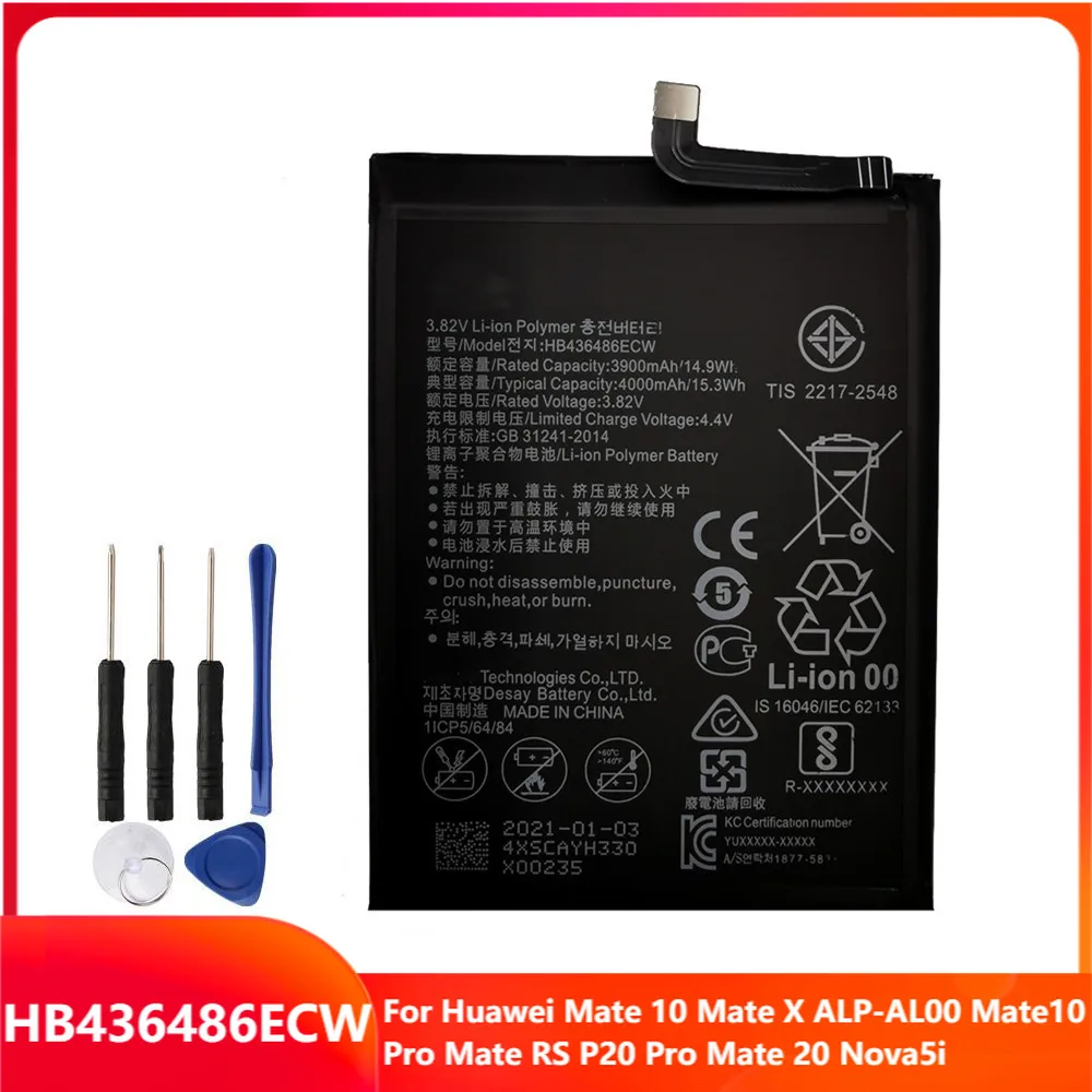 

Replacement Phone Battery HB436486ECW For Huawei Mate 10 Mate X ALP-AL00 Mate10 Pro Mate RS P20 Pro Mate 20 Nova5i 4000mAh