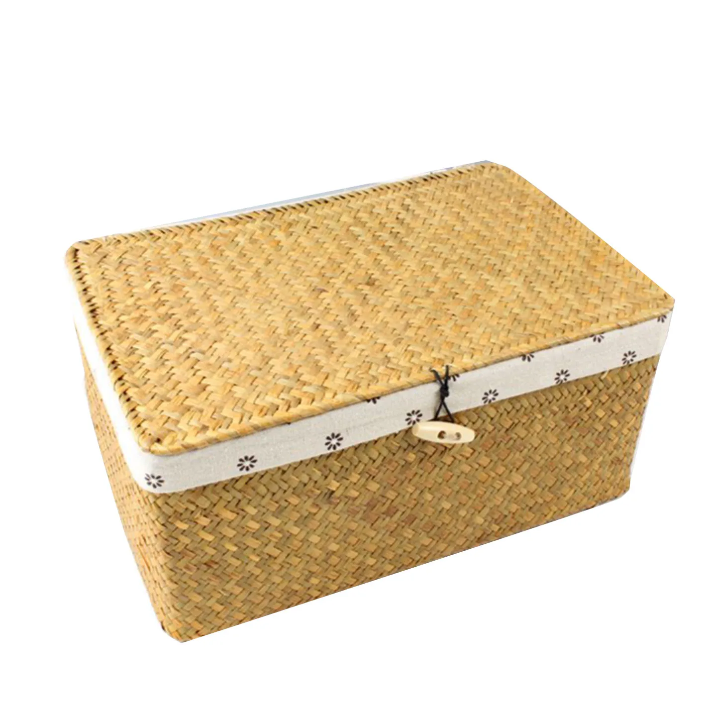 

With lining storage basket straw with a cover inside the three compartment storage box