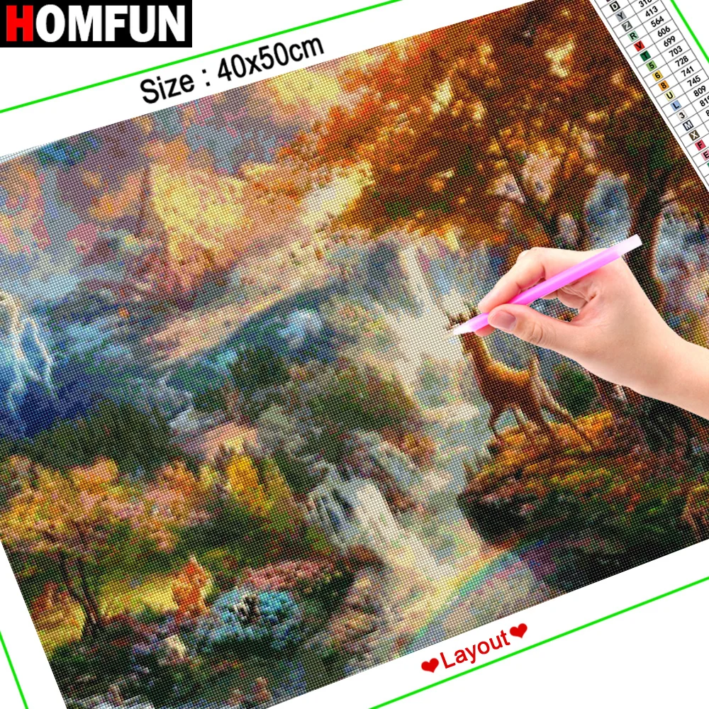 HOMFUN Square Round Drill 5D Diamond Painting Environmental Crafts Full Embroidery "Elk forest autumn" Home decor | Дом и сад