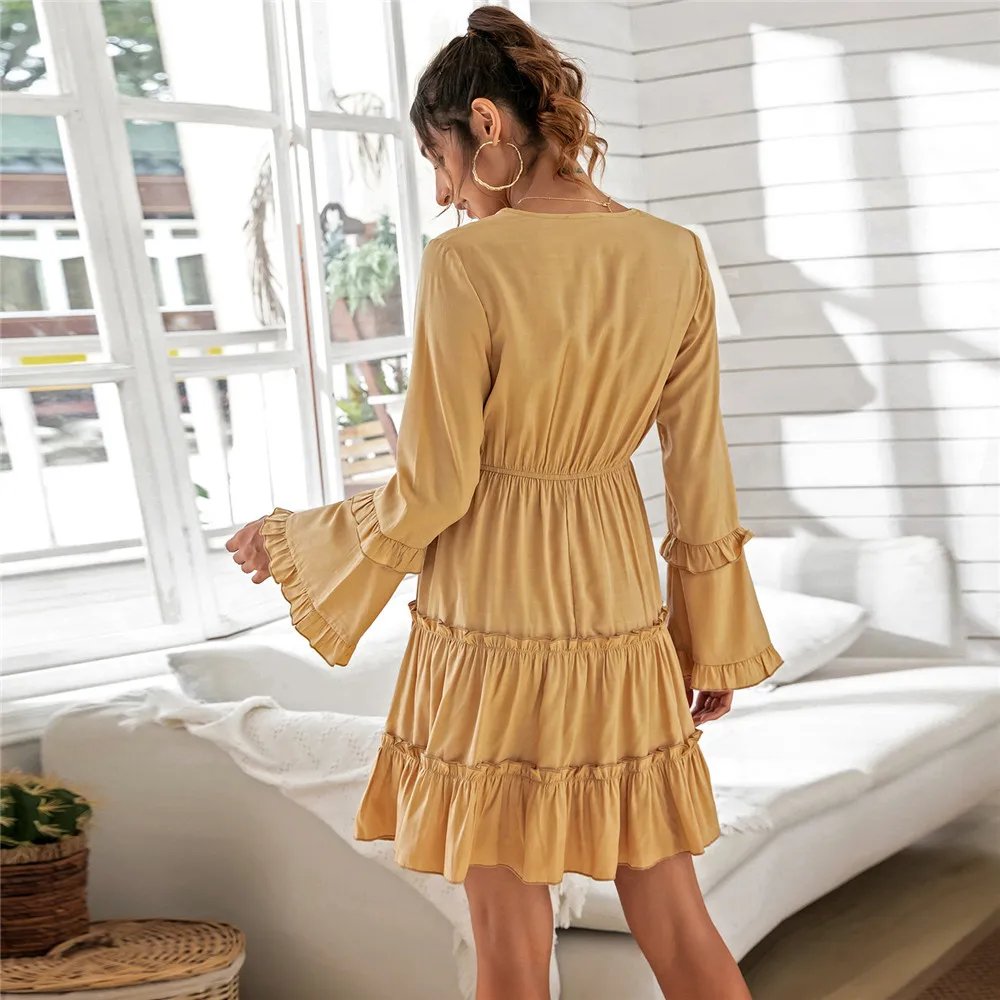 Yellow Ruffles Mini Dress Women 2021 Spring Autumn Flare Sleeve V Neck Elastic Waist Ladies Casual Vintage Pullover Dresses
Yellow Ruffles Mini Dress Women 2021 Spring Autumn Flare Sleeve V Neck Elastic Waist Ladies Casual Vintage Pullover Dresses
