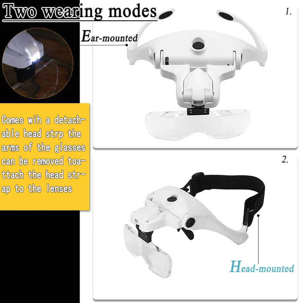 Headband Magnifier LED Light Lamp Head Loupe 1.0X-3.5X Jeweler Magnifying Glasses Eye Glasses Optical Glass Tool for Close Work
Headband Magnifier LED Light Lamp Head Loupe 1.0X-3.5X Jeweler Magnifying Glasses Eye Glasses Optical Glass Tool for Close Work