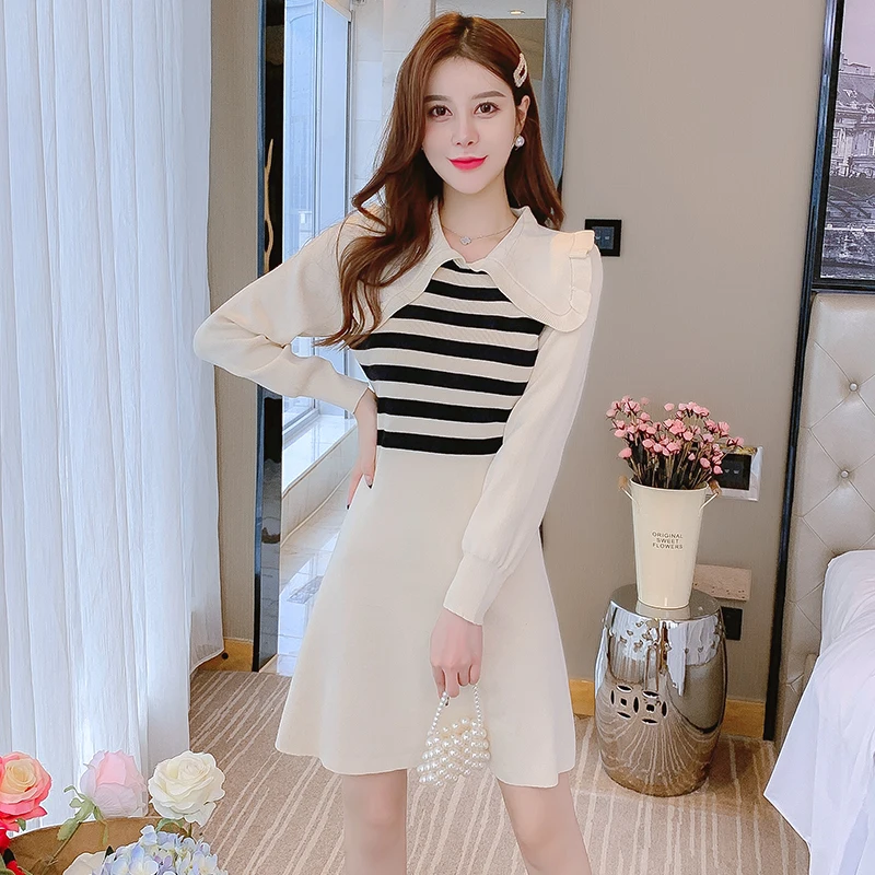 COIGARSAM Women One Piece Korea Casual Dress New Vintage Striped Knitting Long Sleeve Patchwork High Waist Black Apricot Dresses
COIGARSAM Women One Piece Korea Casual Dress New Vintage Striped Knitting Long Sleeve Patchwork High Waist Black Apricot Dresses