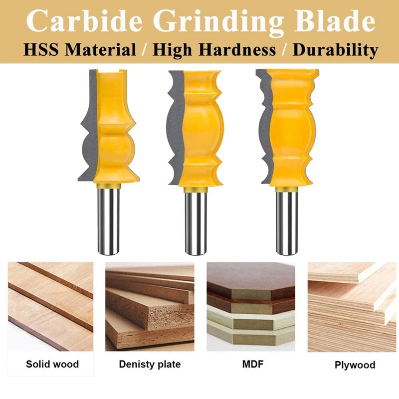 3 Pcs 1/2 Inch Shank Crown Molding Router Bit Raised Panel Wood Milling Cutter Set Rail & Stile Woodworking Miter
3 Pcs 1/2 Inch Shank Crown Molding Router Bit Raised Panel Wood Milling Cutter Set Rail & Stile Woodworking Miter