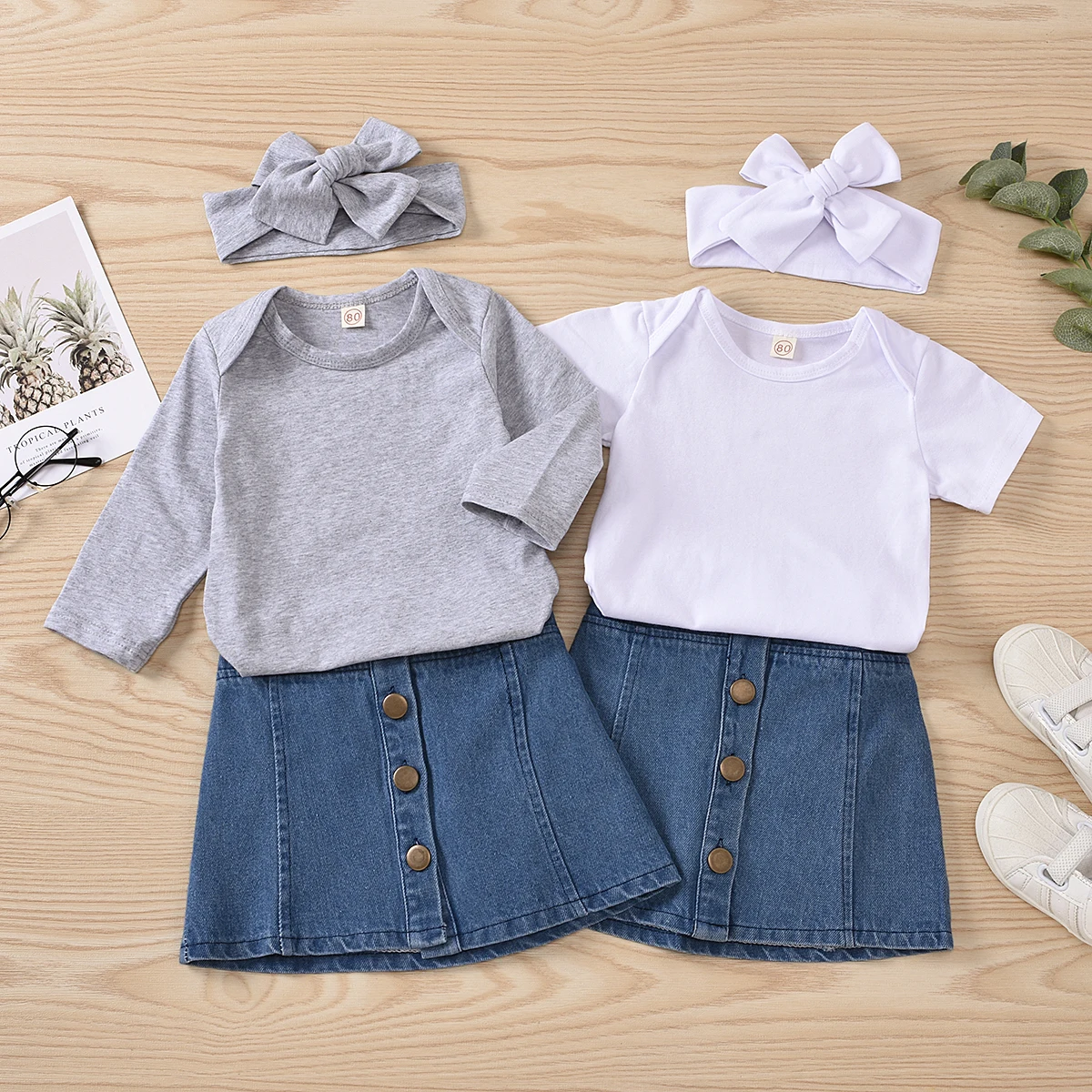 New Infant Baby Girls Fashion 3-piece Outfit Set Solid Color Long Sleeve Romper+Button Denim Skirt+Headband Set 6-24M
New Infant Baby Girls Fashion 3-piece Outfit Set Solid Color Long Sleeve Romper+Button Denim Skirt+Headband Set 6-24M